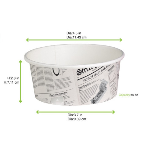 Contenitore "Deli" tondo in cartone, decorazione stampa di giornale  H72mm 480ml