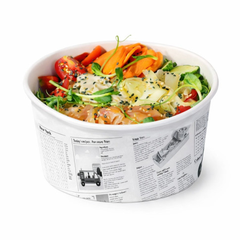 Contenitore "Deli" tondo in cartone, decorazione stampa di giornale  H87mm 600ml