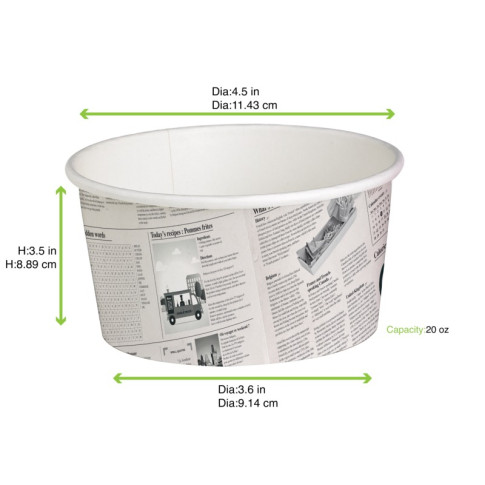 Contenitore "Deli" tondo in cartone, decorazione stampa di giornale  H87mm 600ml
