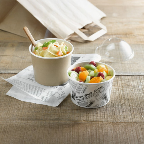 Contenitore "Deli" tondo in cartone, decorazione stampa di giornale  H87mm 600ml