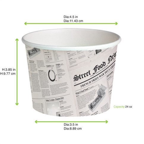 Contenitore "Deli" tondo in cartone, decorazione stampa di giornale  H99mm 650ml
