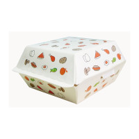 Scatola hamburger in cartone bianco con decoro fantasia  135x125mm H65mm