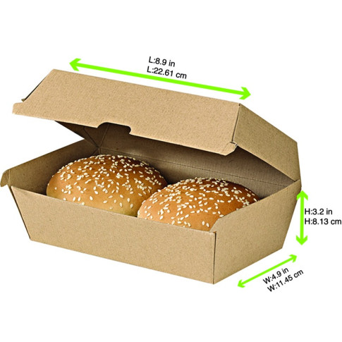 Scatola per hamburger in cartone kraft rinforzato 225x125mm H82mm