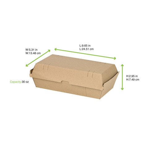 Scatola per hamburger in cartone kraft rinforzato 247x136mm H76mm