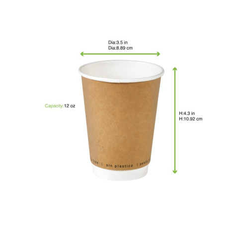 Bicchiere cartone kraft doppia parete plastic-free (PAP20)  H110mm 350ml