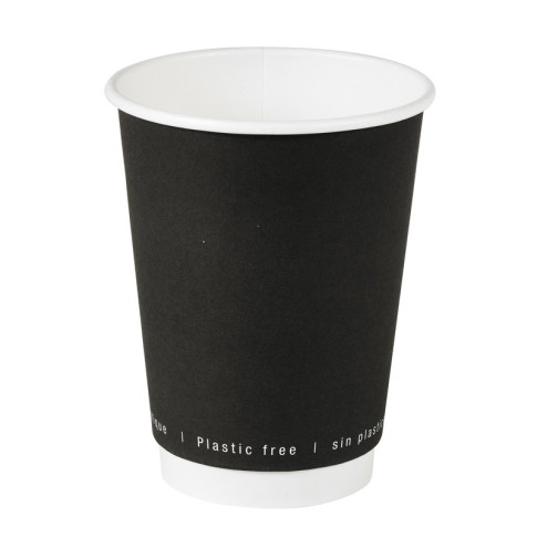 Bicchiere cartone bianco e nero doppia parete plastic-free (PAP20)  H110mm 350ml