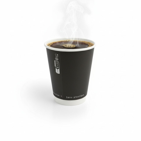 Bicchiere cartone bianco e nero doppia parete plastic-free (PAP20)  H110mm 350ml