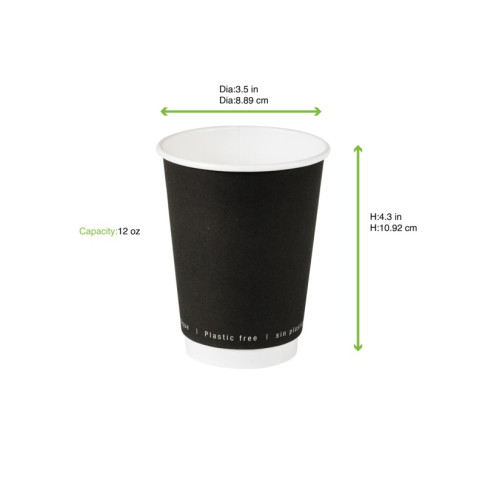 Bicchiere cartone bianco e nero doppia parete plastic-free (PAP20)  H110mm 350ml