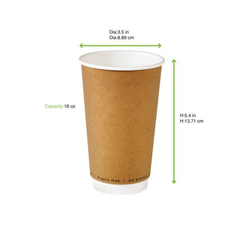 Bicchiere cartone kraft doppia parete plastic-free (PAP20)  H136mm 460ml
