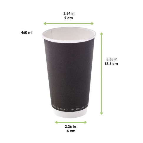 Bicchiere cartone bianco e nero doppia parete plastic-free (PAP20)  H136mm 460ml