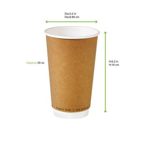 Bicchiere cartone kraft doppia parete plastic-free (PAP20)  H161mm 590ml