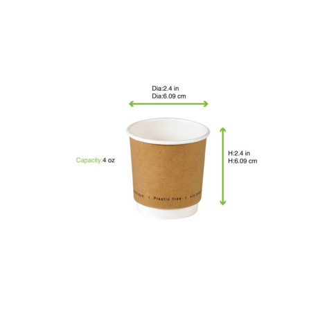 Bicchiere cartone kraft doppia parete plastic-free (PAP20)  H62mm 120ml
