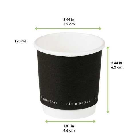 Bicchiere cartone bianco e nero doppia parete plastic-free (PAP20)  H62mm 120ml