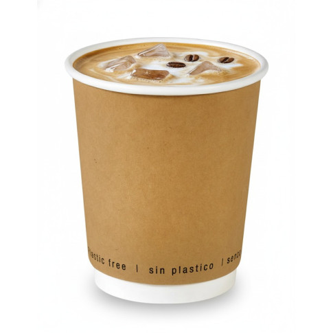 Bicchiere cartone kraft stampato doppia parete plastic-free (PAP20)  H92mm 230ml