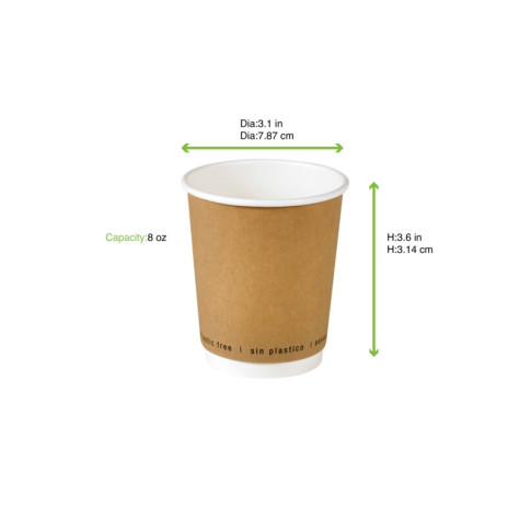 Bicchiere cartone kraft stampato doppia parete plastic-free (PAP20)  H92mm 230ml