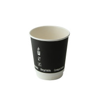 Bicchiere cartone bianco e nero doppia parete plastic-free (PAP20)  H92mm 230ml