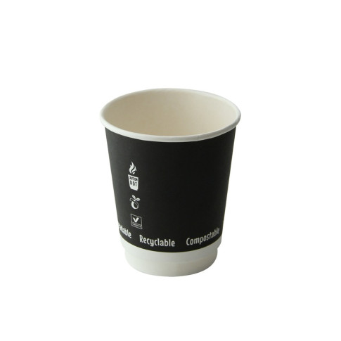 Bicchiere cartone bianco e nero doppia parete plastic-free (PAP20)  H92mm 230ml