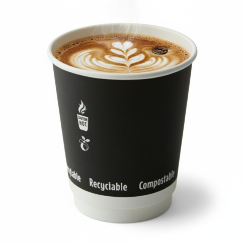 Bicchiere cartone bianco e nero doppia parete plastic-free (PAP20)  H92mm 230ml
