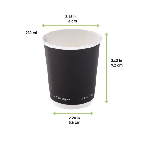 Bicchiere cartone bianco e nero doppia parete plastic-free (PAP20)  H92mm 230ml