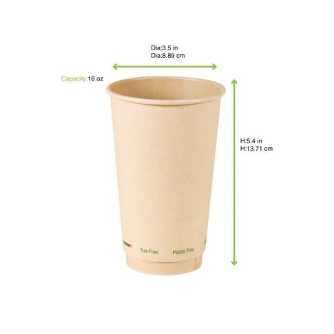Bicchiere cartone fibra di bambù doppia parete plastic-free (PAP20)  H136mm 460ml