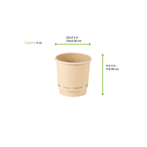 Bicchiere cartone fibra di bambù doppia parete plastic-free (PAP20)  H62mm 120ml