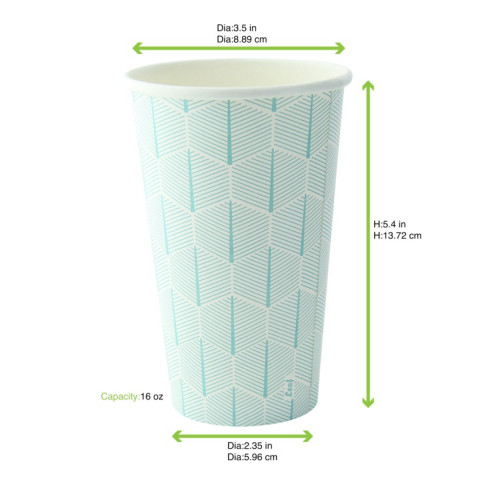 Bicchiere cartone bianco Leaf con decoro (PAP20)  H137mm 470ml