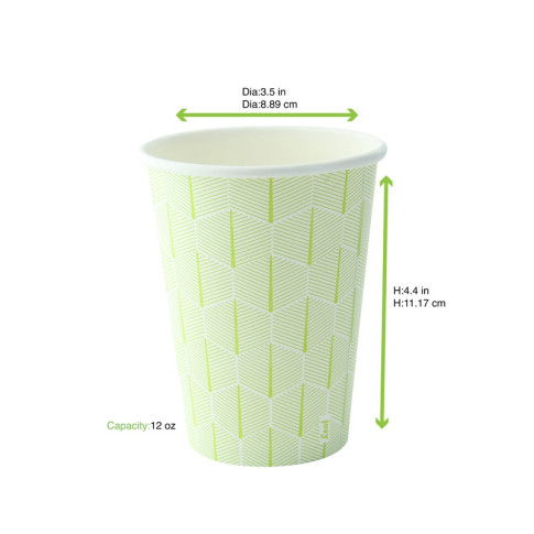 Bicchiere cartone bianco Leaf con decoro (PAP20)  H79mm 180ml