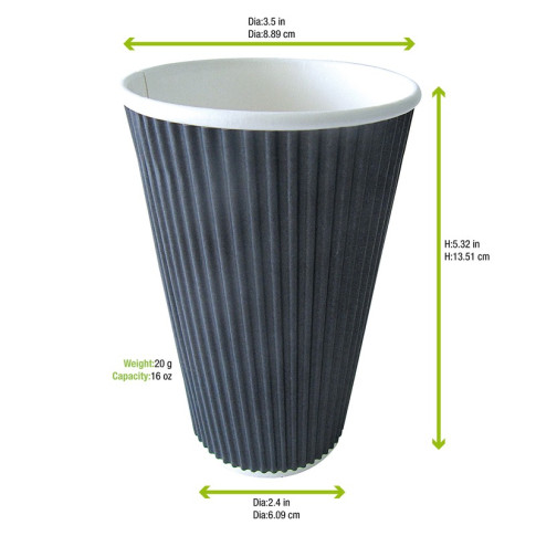 Bicchiere in cartone nero "Rippley" doppia parete  H136mm 450ml