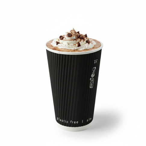 Bicchiere in cartone nero "Rippley" doppio strato  H110mm 340ml