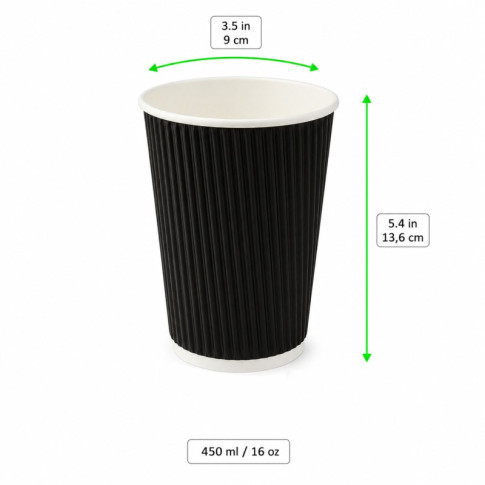Bicchiere cartone nero doppia parete increspata (PAP20)  H136mm 450ml