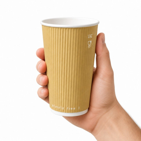 Bicchiere cartone avana doppia parete increspata (PAP20)  H92mm 230ml