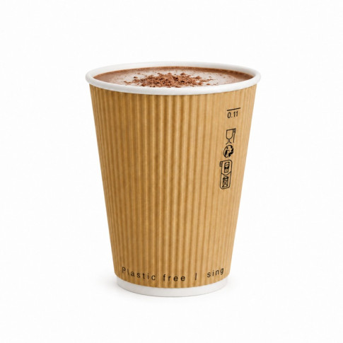 Bicchiere cartone kraft doppia parete increspata plastic-free (PAP20)  H110mm 350ml