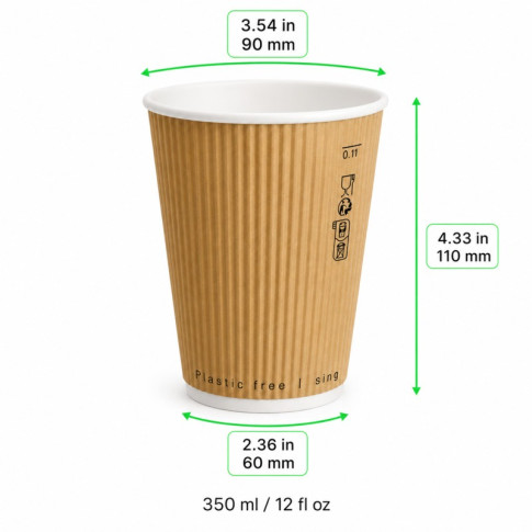 Bicchiere cartone kraft doppia parete increspata plastic-free (PAP20)  H110mm 350ml