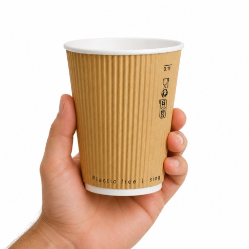 Bicchiere cartone kraft doppia parete increspata plastic-free (PAP20)  H110mm 350ml
