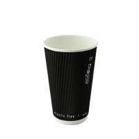 Bicchiere cartone nero doppia parete increspata plastic-free (PAP20)  H110mm 350ml