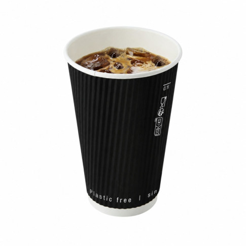 Bicchiere cartone nero doppia parete increspata plastic-free (PAP20)  H110mm 350ml