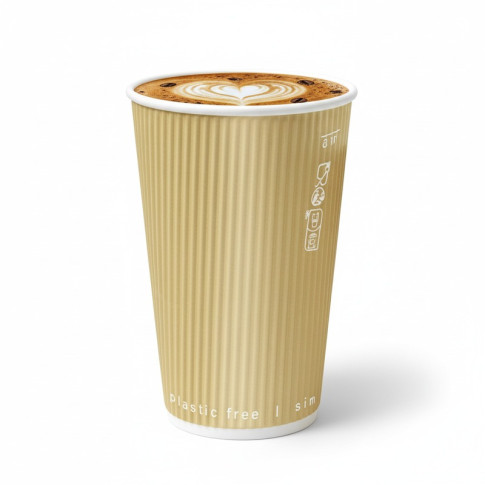 Bicchiere cartone kraft doppia parete increspata plastic-free (PAP20)  H136mm 460ml