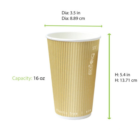Bicchiere cartone kraft doppia parete increspata plastic-free (PAP20)  H136mm 460ml