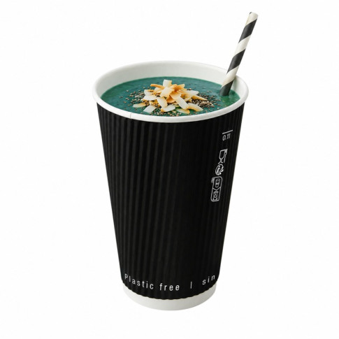 Bicchiere cartone nero doppia parete increspata plastic-free (PAP20)  H136mm 460ml