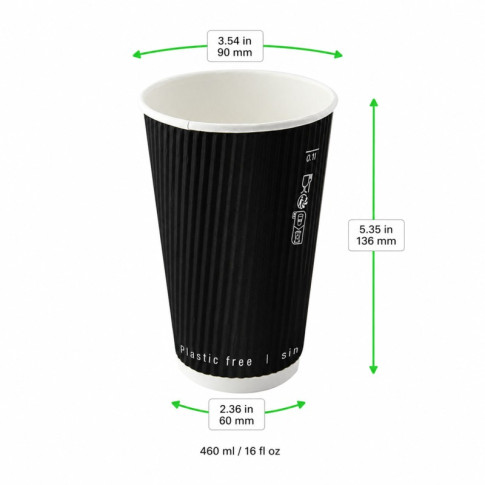 Bicchiere cartone nero doppia parete increspata plastic-free (PAP20)  H136mm 460ml
