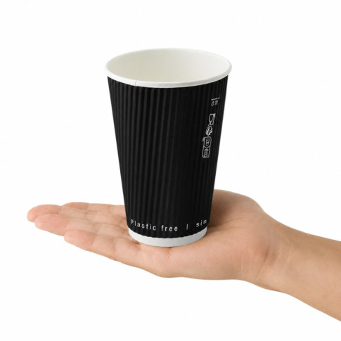 Bicchiere cartone nero doppia parete increspata plastic-free (PAP20)  H136mm 460ml