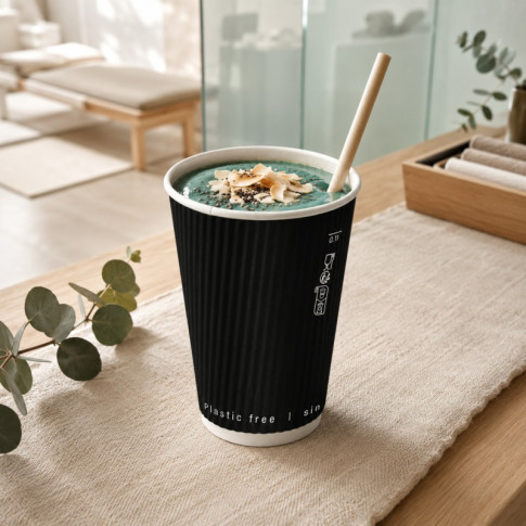 Bicchiere cartone nero doppia parete increspata plastic-free (PAP20)  H136mm 460ml