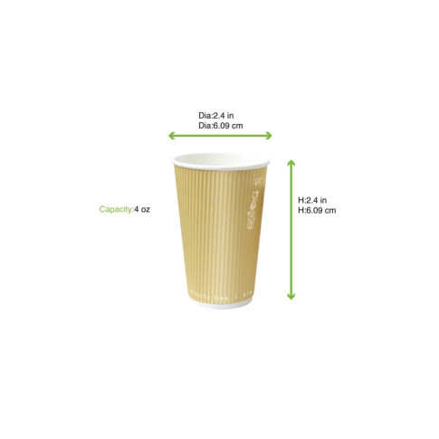Bicchiere cartone kraft doppia parete increspata plastic-free (PAP20)  H62mm 120ml