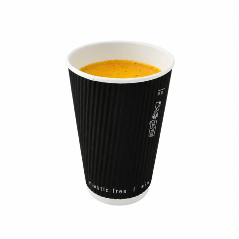 Bicchiere cartone nero doppia parete increspata plastic-free (PAP20)  H62mm 120ml
