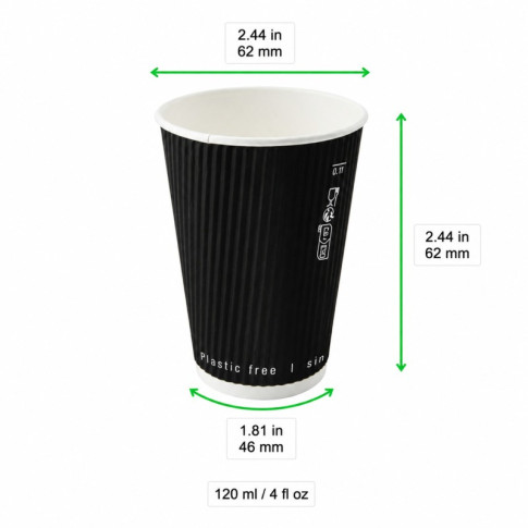 Bicchiere cartone nero doppia parete increspata plastic-free (PAP20)  H62mm 120ml