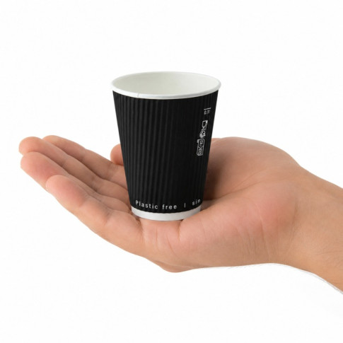 Bicchiere cartone nero doppia parete increspata plastic-free (PAP20)  H62mm 120ml