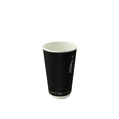 Bicchiere cartone nero doppia parete increspata plastic-free (PAP20)  H92mm 230ml