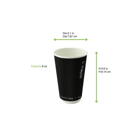 Bicchiere cartone nero doppia parete increspata plastic-free (PAP20)  H92mm 230ml