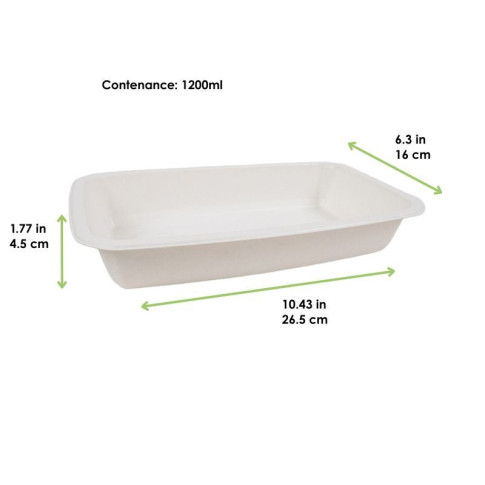 Vaschetta sigillabile in polpa di canna da zucchero 1/4 265x160mm H45mm 1200ml