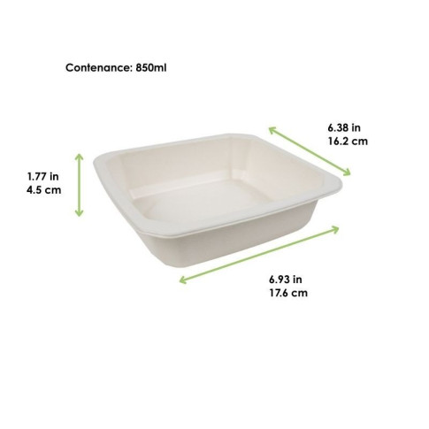 Vaschetta sigillabile in polpa di canna da zucchero 1/8 176x162mm H45mm 850ml